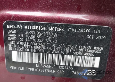 2020 Mitsubishi Mirage Le z USA, uszkodzony, nr VIN ML32A5HJ2LH001465